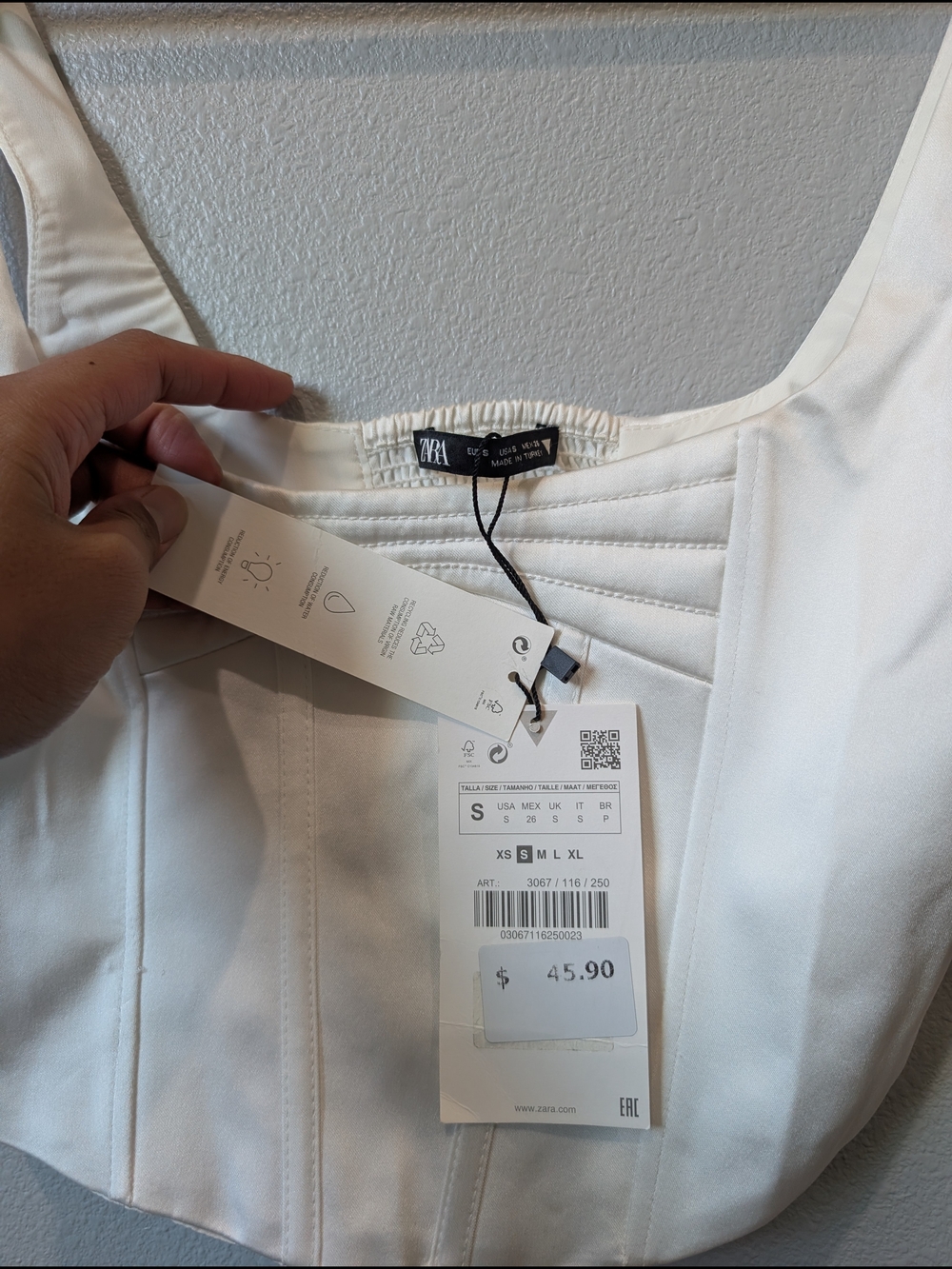 NWT Zara White Structured Square-Neck Corset Crop Top - Picture 3 of 5